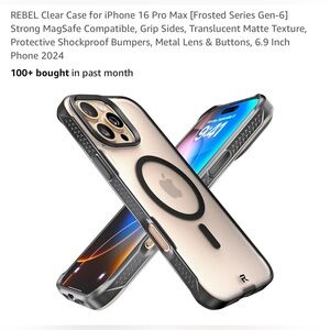 REBEL Black and Matte Clear iPhone 16 Pro Max Case with Reinforced Corners